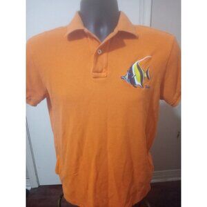 Polo Ralph Lauren Custom Fit Fish Logo Print Polo Shirt Orange Small S Cotton